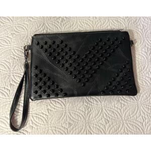 Black Faux Leather Studded Clutch or Make Up Bag